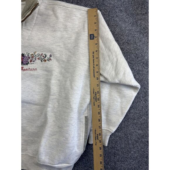 Whitefish Montana Sweatshirt Womens Medium Gray Quarter Zip Embroidered Habitat - Picture 6 of 8